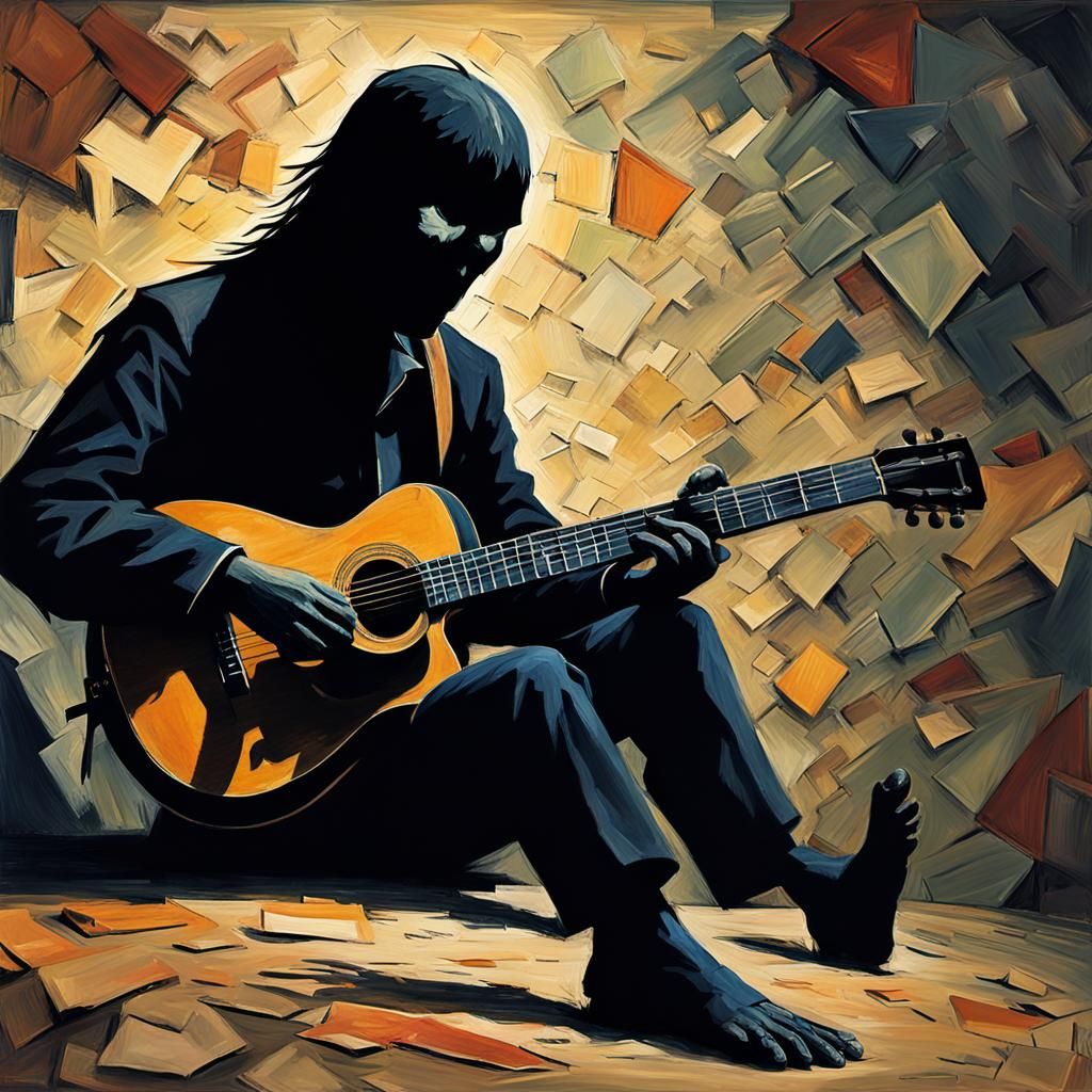 Grotesque Shadow Monster Guitarist: Impressionist Style