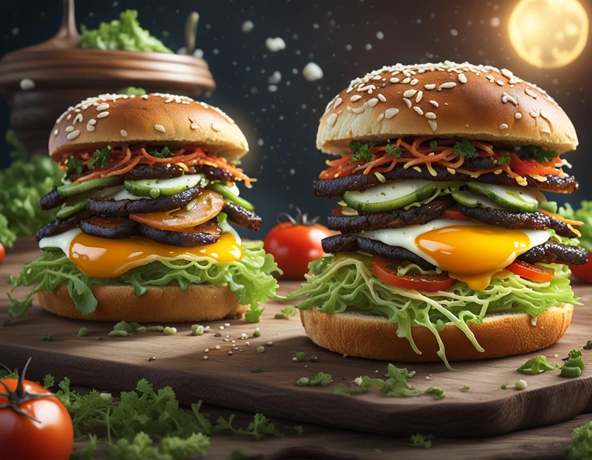 Portabella Mushroom Pretzel Sandwich: Detailed Matte Paintin...