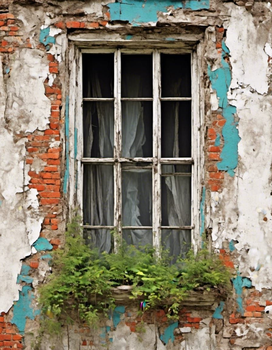 Weathered Window on White: Urban Desolation