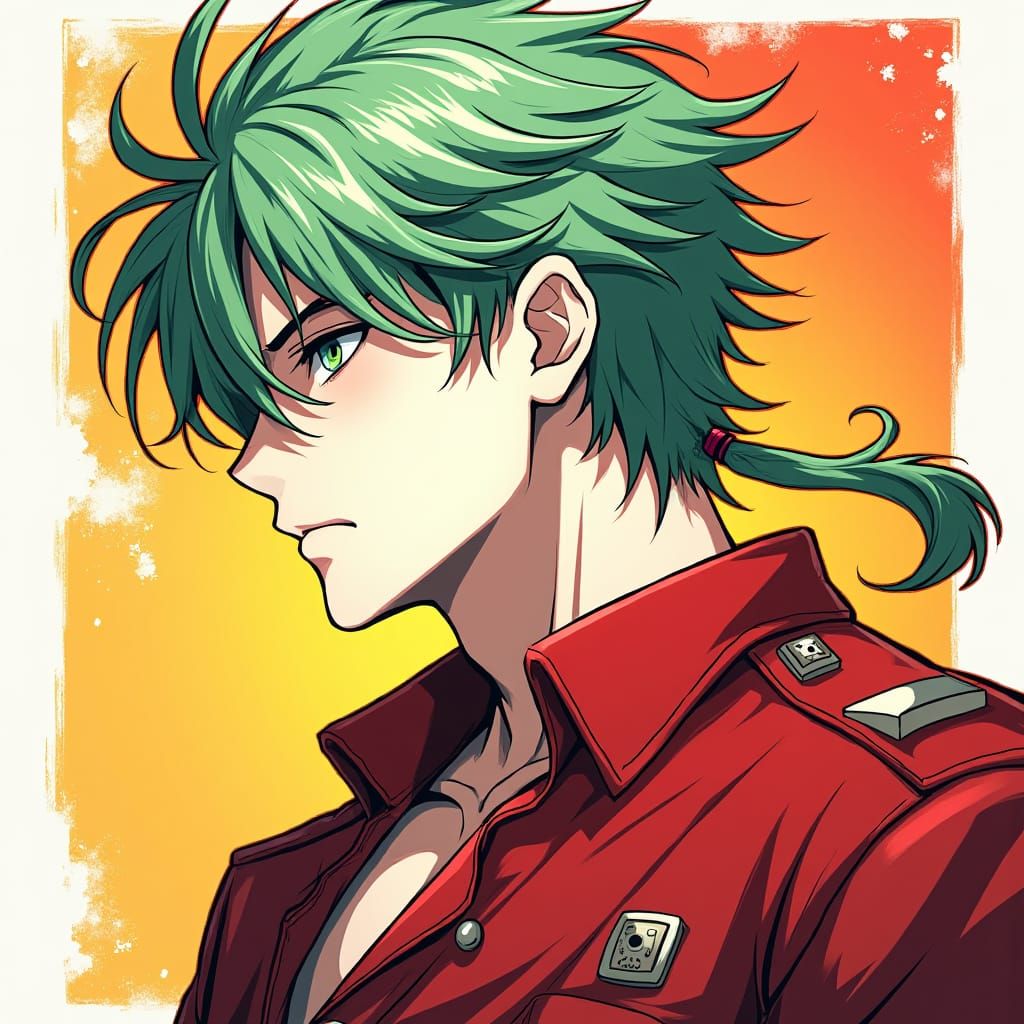 Anime Style Profile Picture in Red and Green