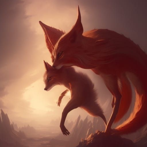 Kitsune Portrait in Dark Fantasy Art Nouveau Style