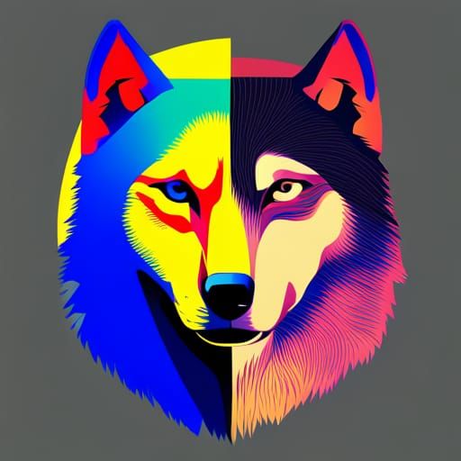 Geometric Pop Art: Husky and Wolf in Triadic Colors
