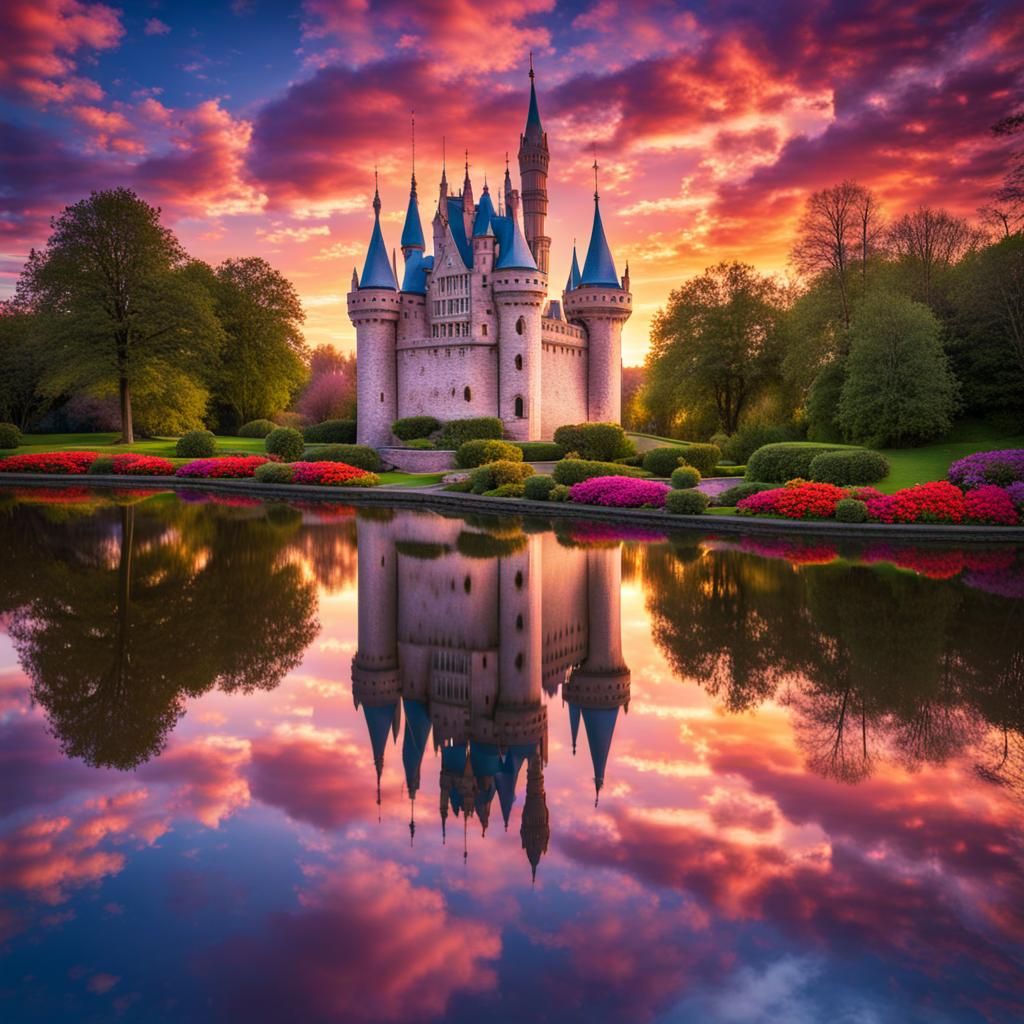 Magical Enchanted Castle with Reflections