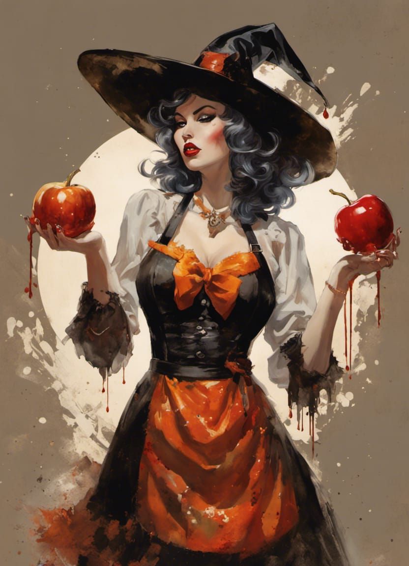 Pin-Up Witch with Candied Apple