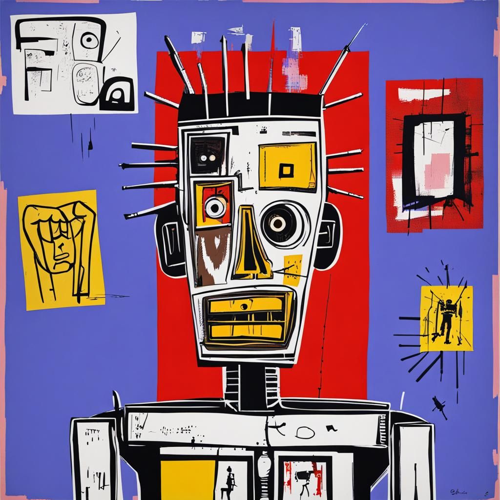 Cyborg Robot Man in Neo-Expressionist Pop Art