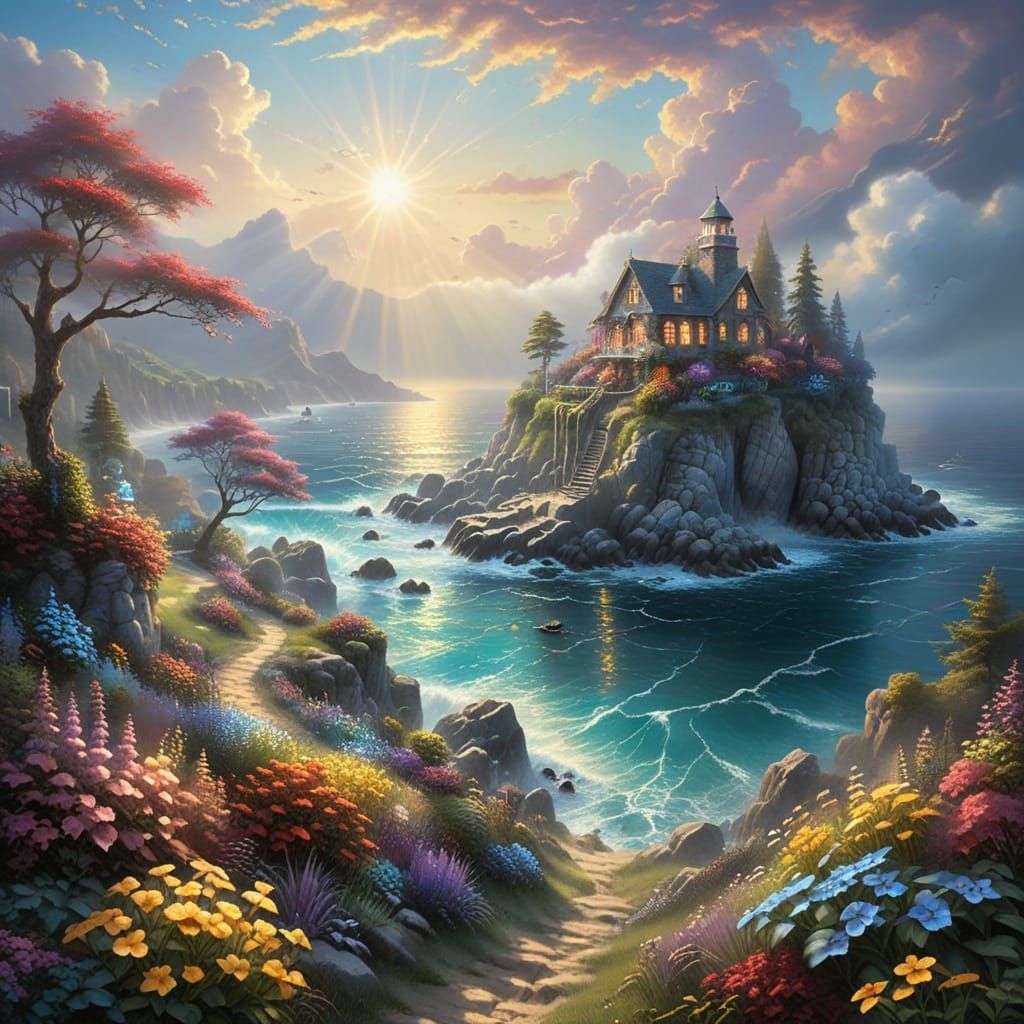 Ethereal Coastal Paradise in Vibrant Colors