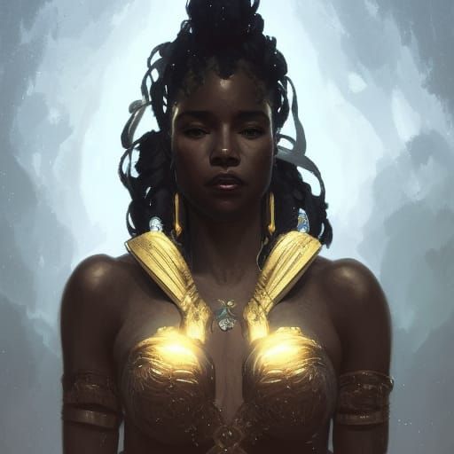 Black Goddess Portrait in Art Nouveau Style