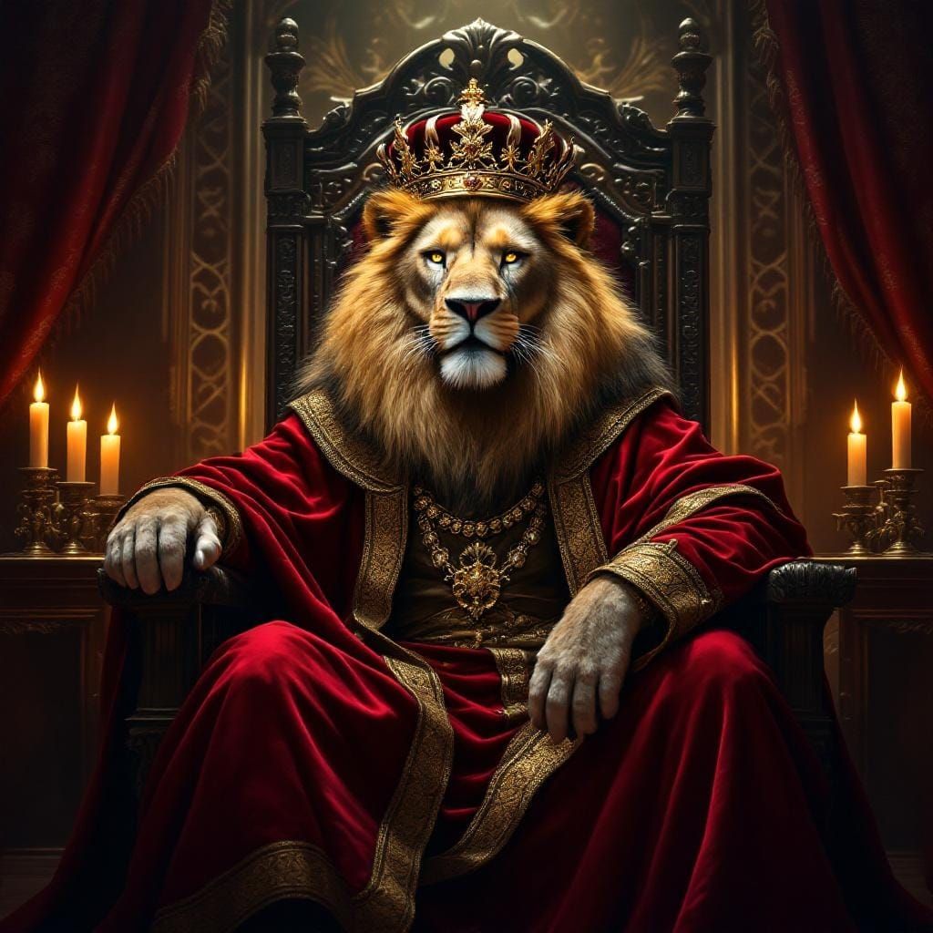 Regal Lion King on Throne with Crown