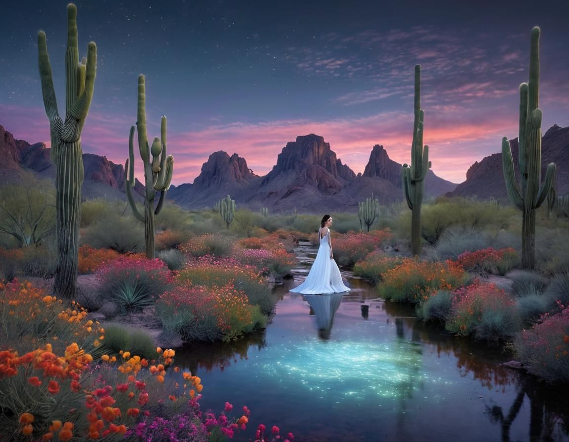 Sonoran Desert Bride in Surreal Flower Meadow