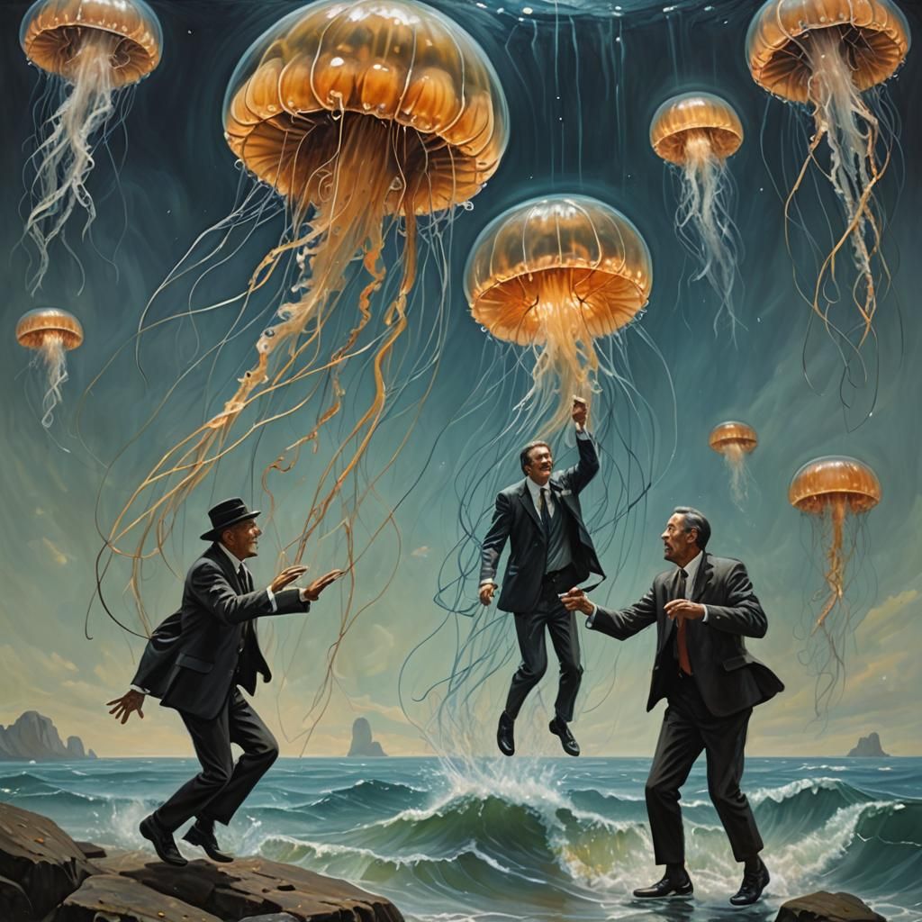 Box Jellyfish Captured, Oil Painting by James Gurney