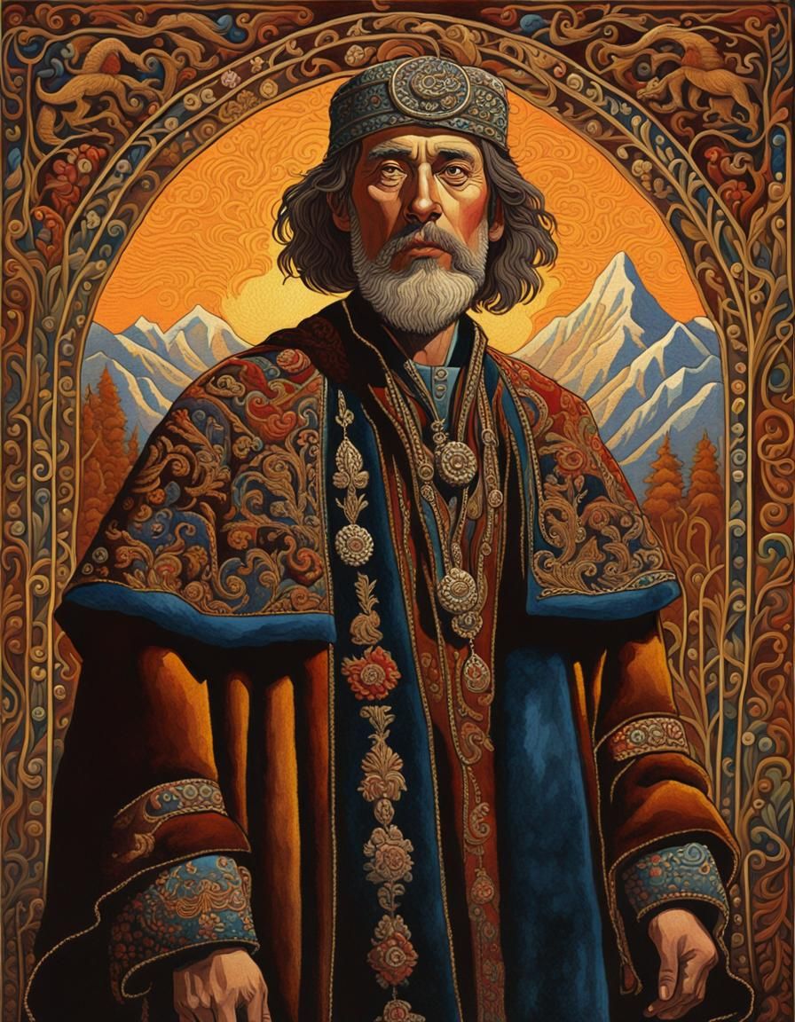 Hungarian Man in Traditional Clothes, Bilibin Style