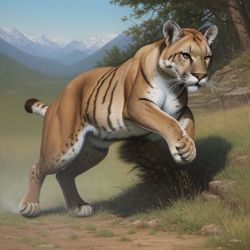 Mountain Lion Attack as Oil Painting