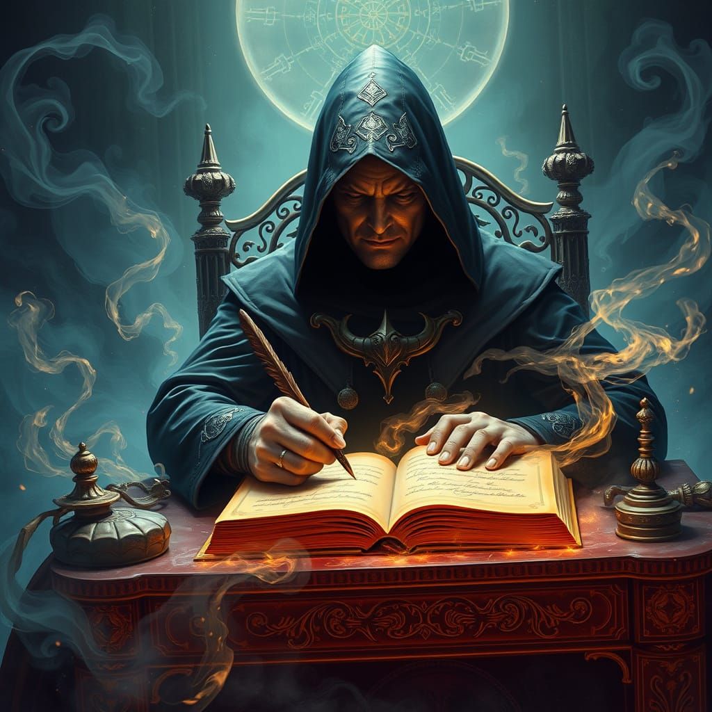 Demiurge Inscribing Book of Destiny: Fantasy Concept Art