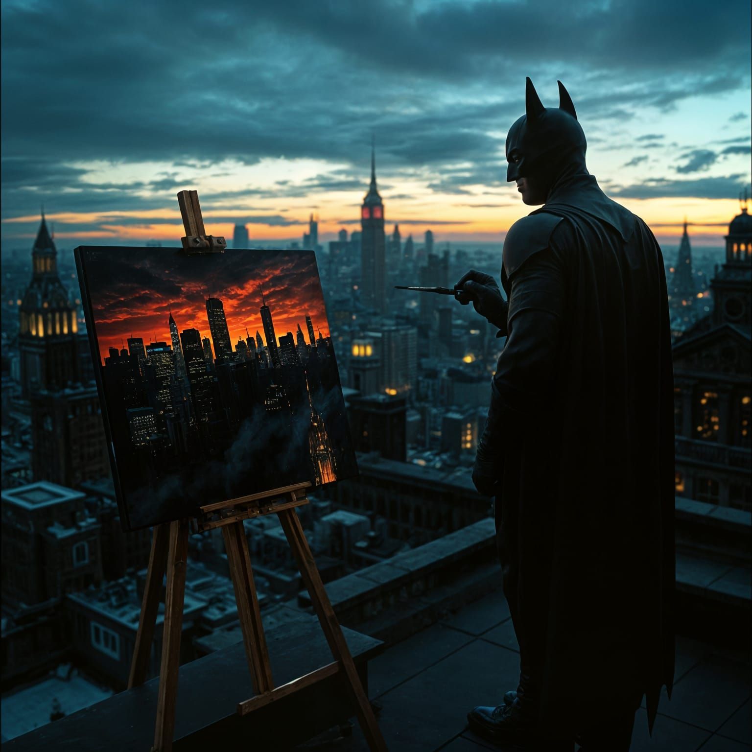 Batman's Gothic Gotham City Oil Painting