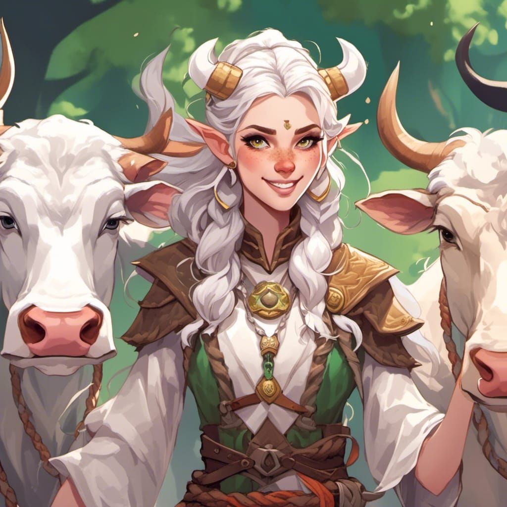 Anime Firbolg Priestess with Bovine Features