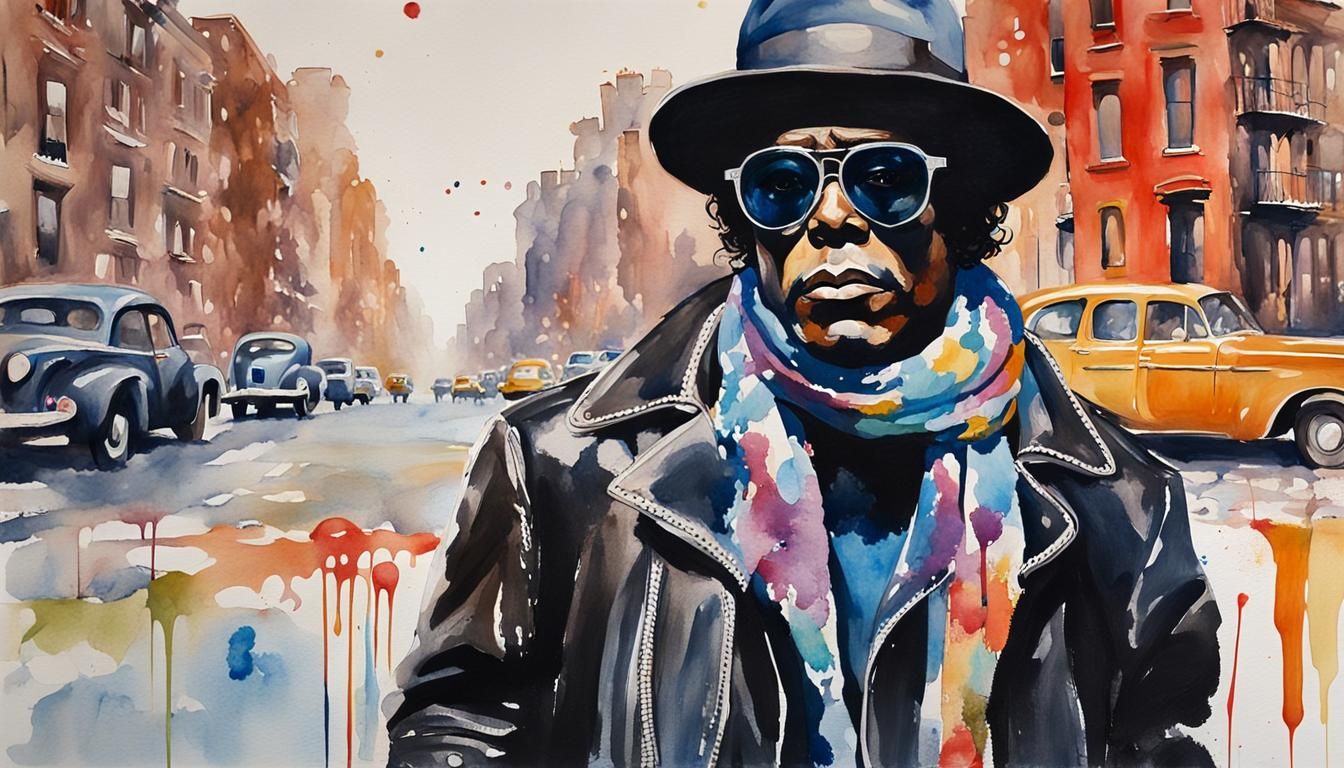 Miles Davis Portrait in Harlem, Watercolor Style