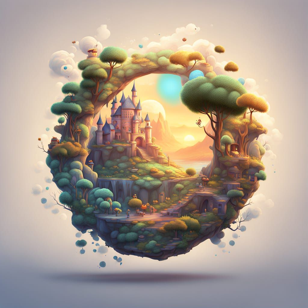 Alice in Wonderland Double Exposure Sunrise Watercolor