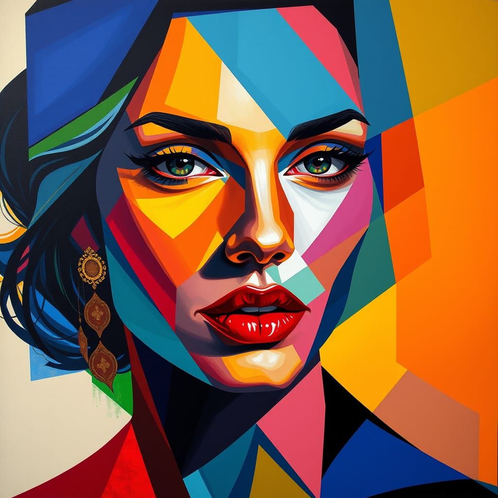 Suprematist Blockwave Abstraction Portrait in Vibrant Colors