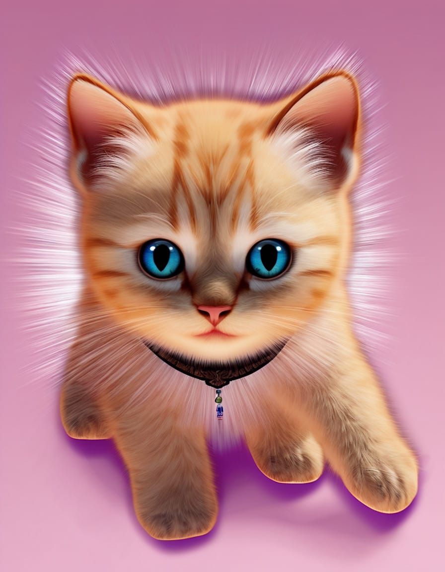 Whimsical White Kitten in Vibrant Digital Art