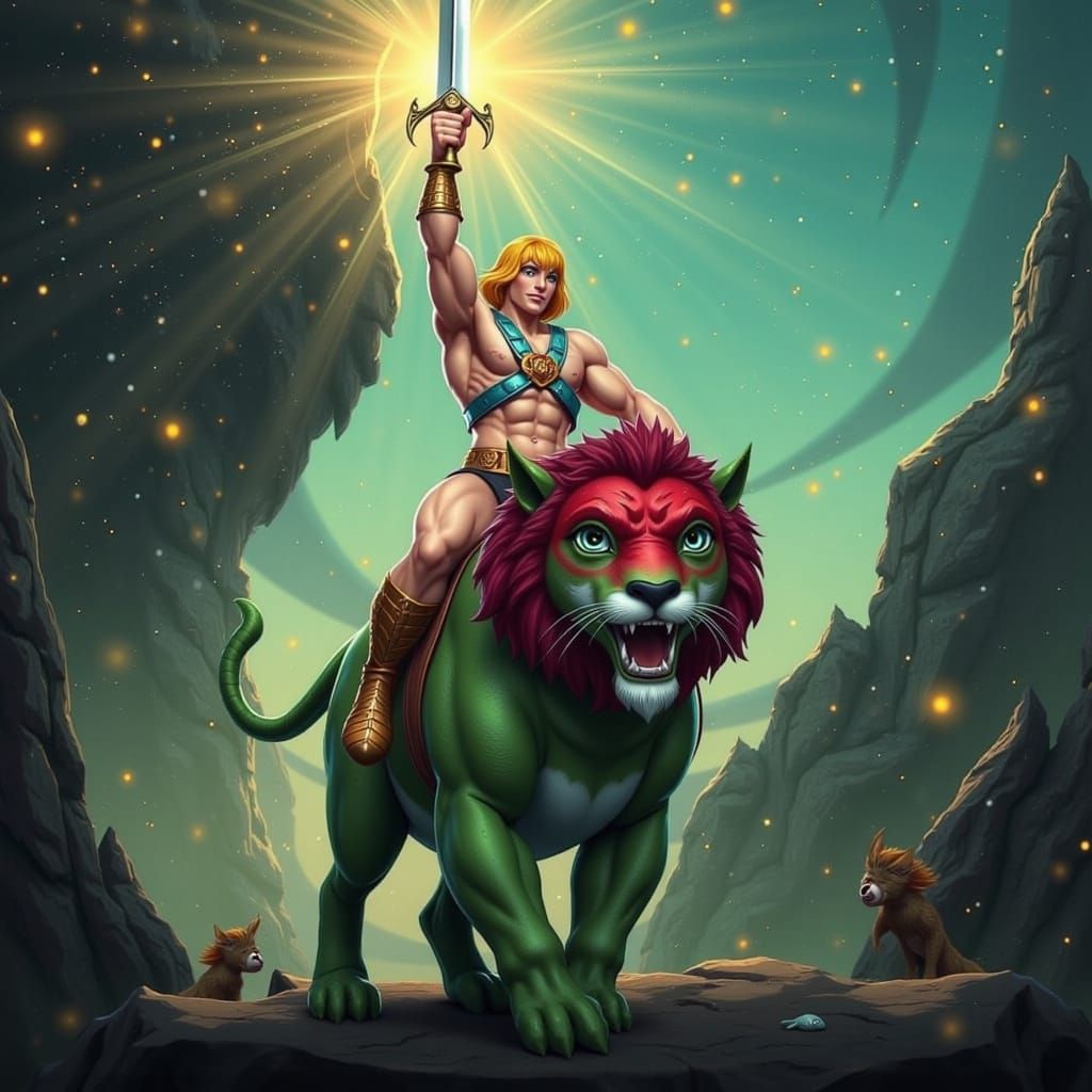 He-Man and Battle Cat in Comic Book Style