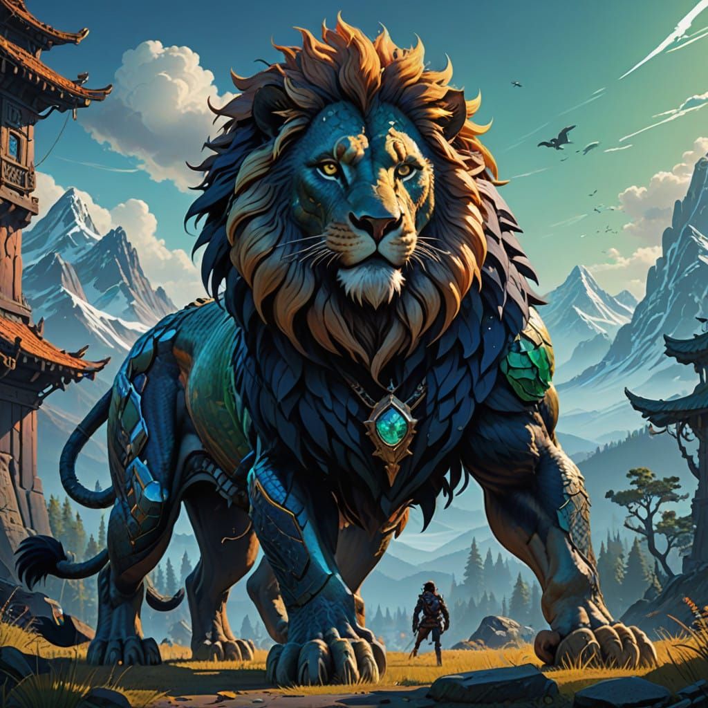 Majestic Dragon-Lion Hybrid in Vibrant, Unreal Engine 5-Insp...