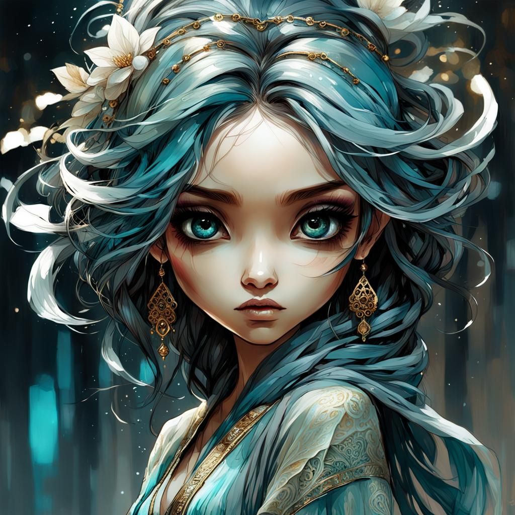 Expressive Chibi Woman with Detailed Eyes