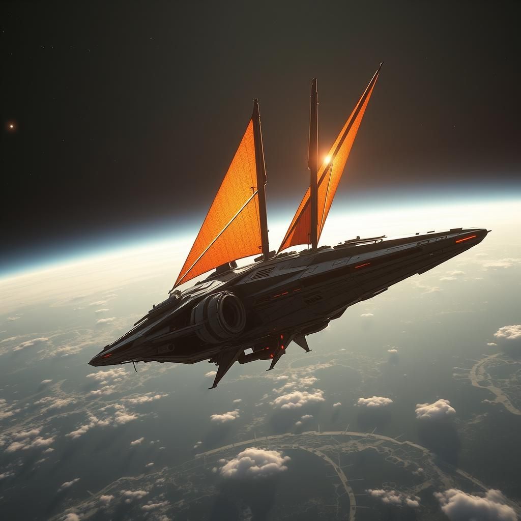 Futuristic Spaceship with Solar Sails in 3D Render