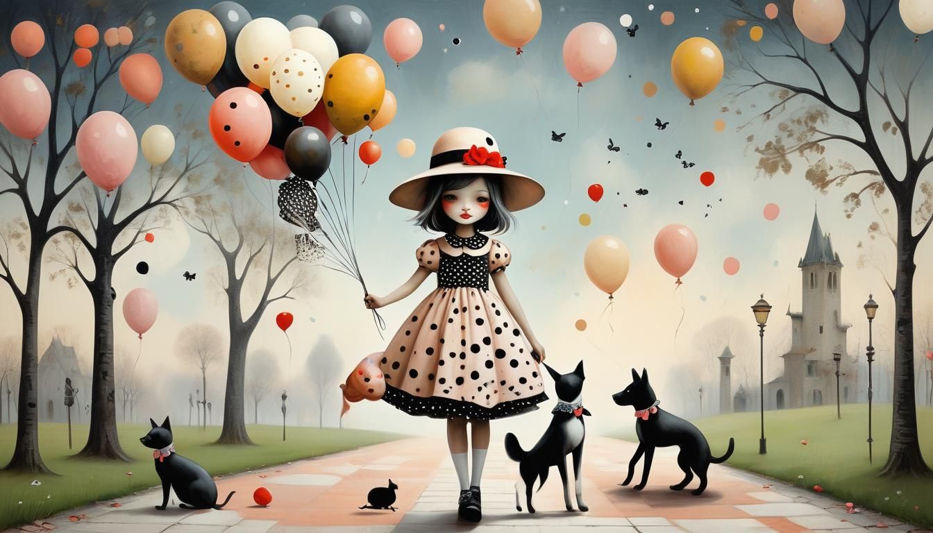 Girl with Balloons: Pop Surrealism Oil Painting