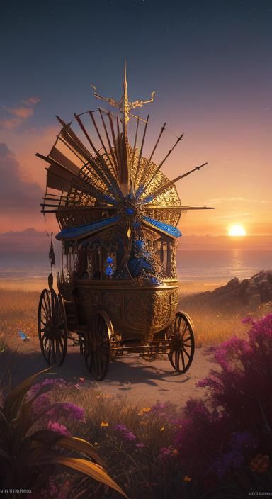 Warrior and Celestial Being in Golden Chariot