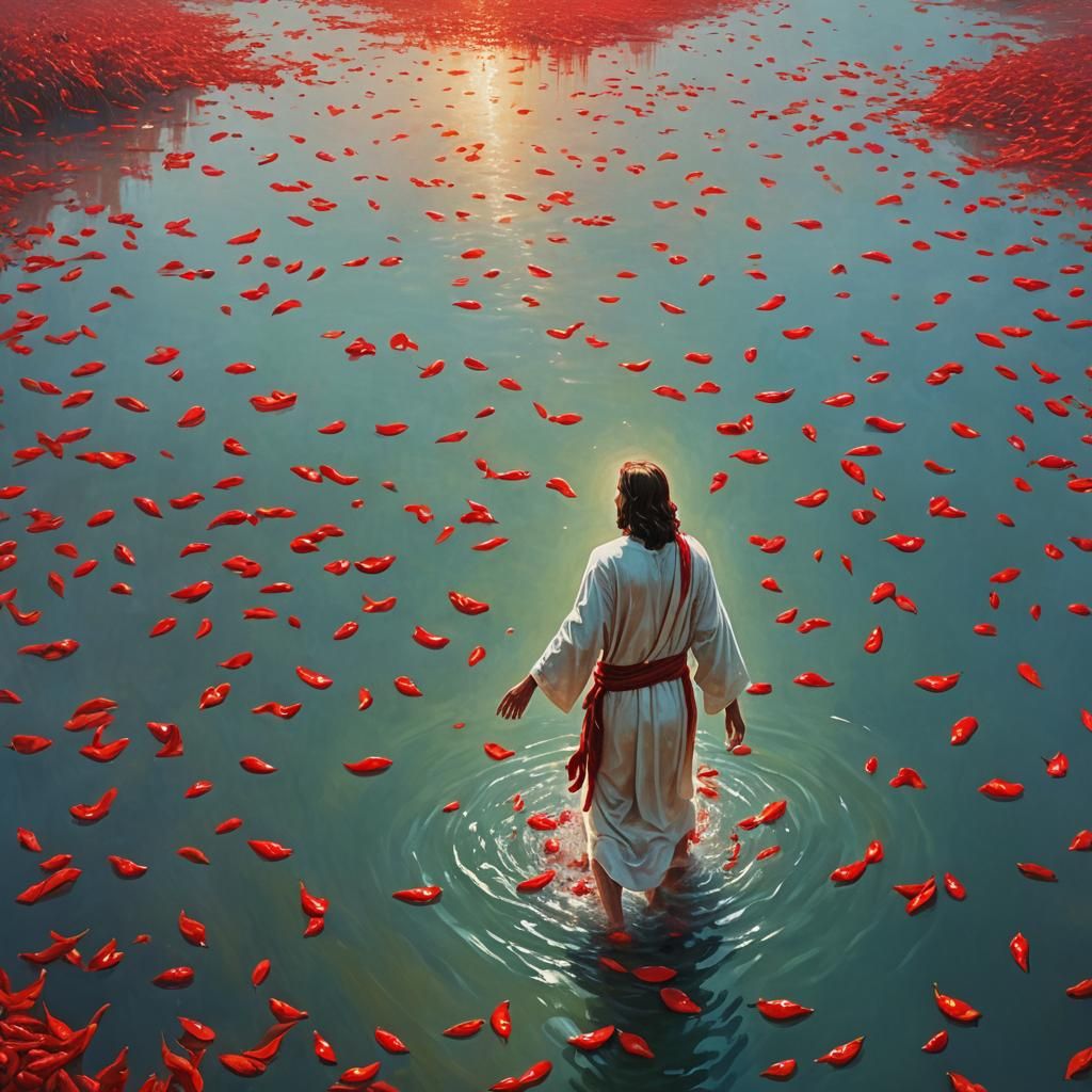 Jesus Walks on Water in Surreal Oil Painting