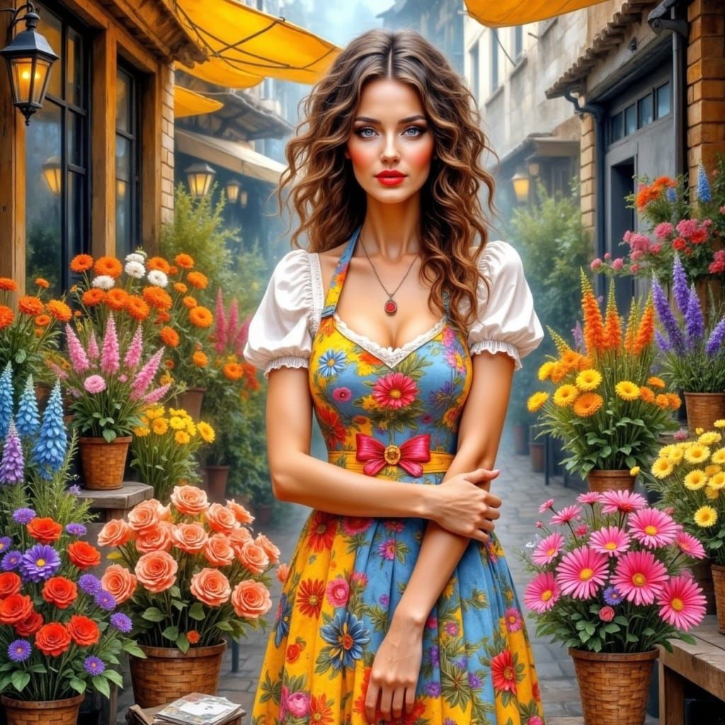 Enchanted Market Scene in Whimsical Watercolour Style