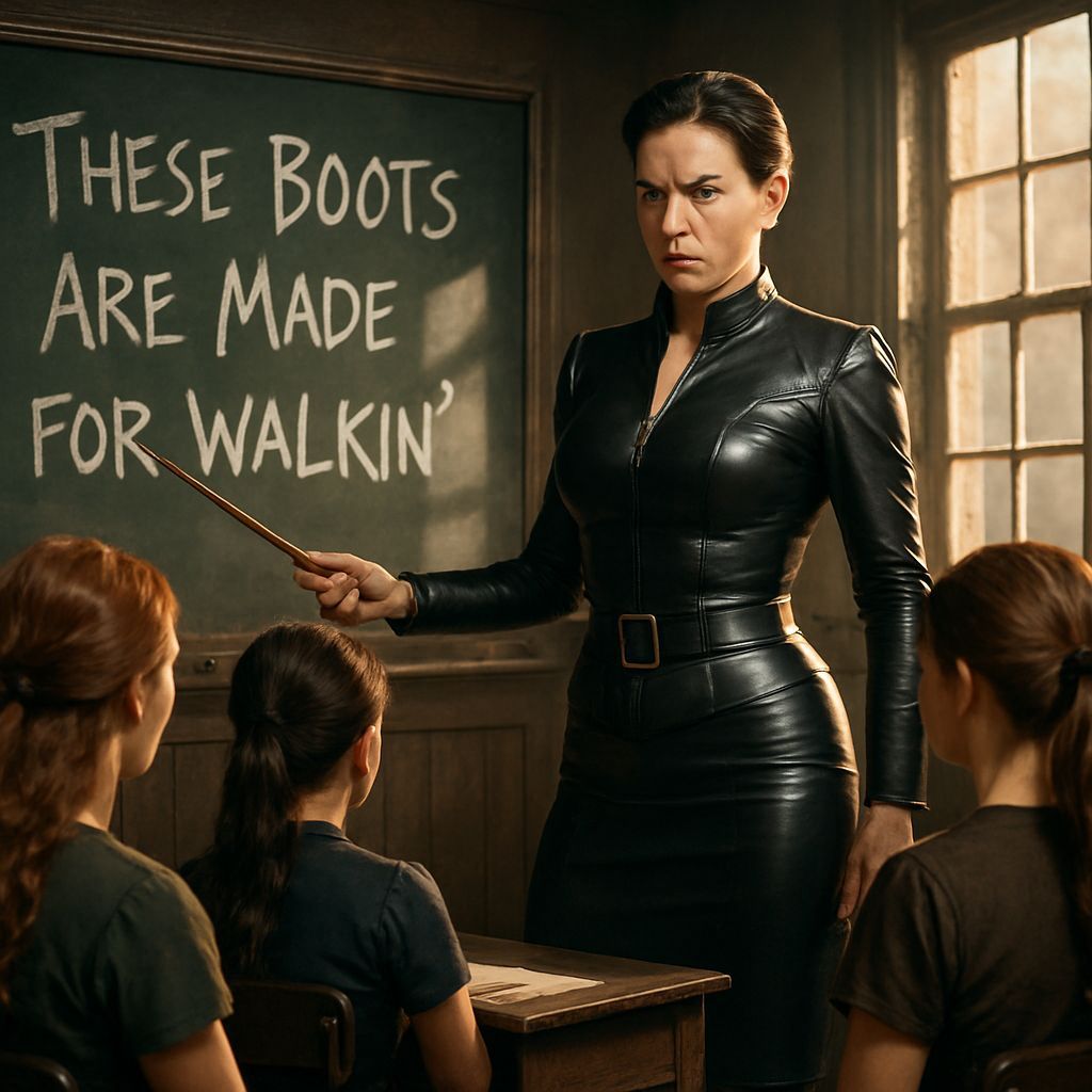 Epic 3D Teacher in Leather Outfit Teaches with Confidence