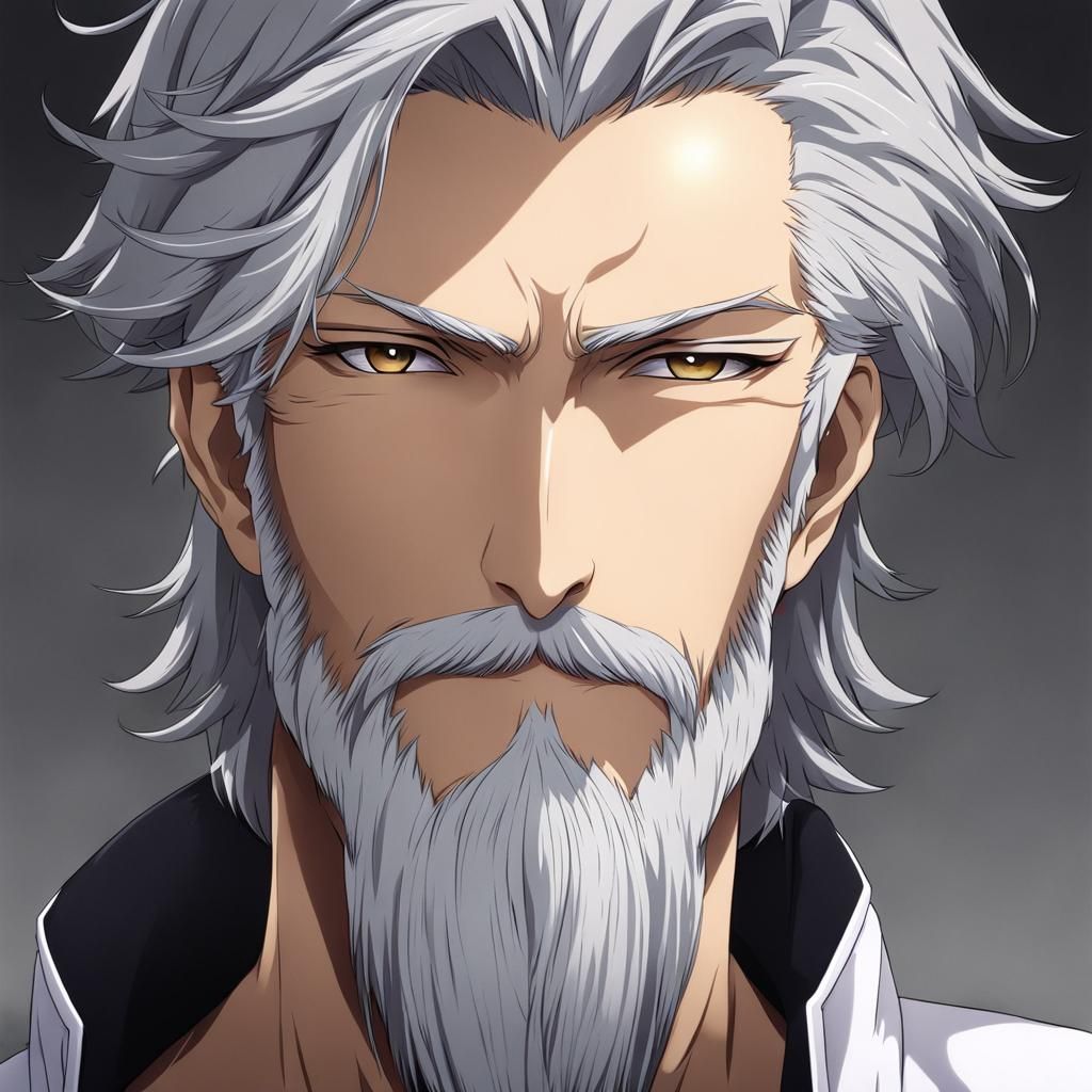 Anime Style Portrait of a Gray Haired Man
