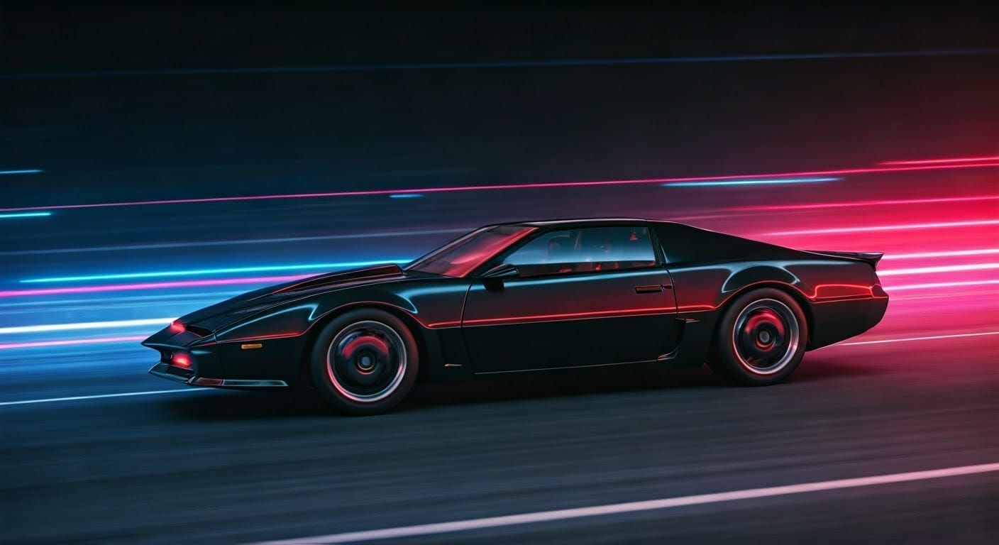 Futuristic Car Speeding Down a Neon Highway