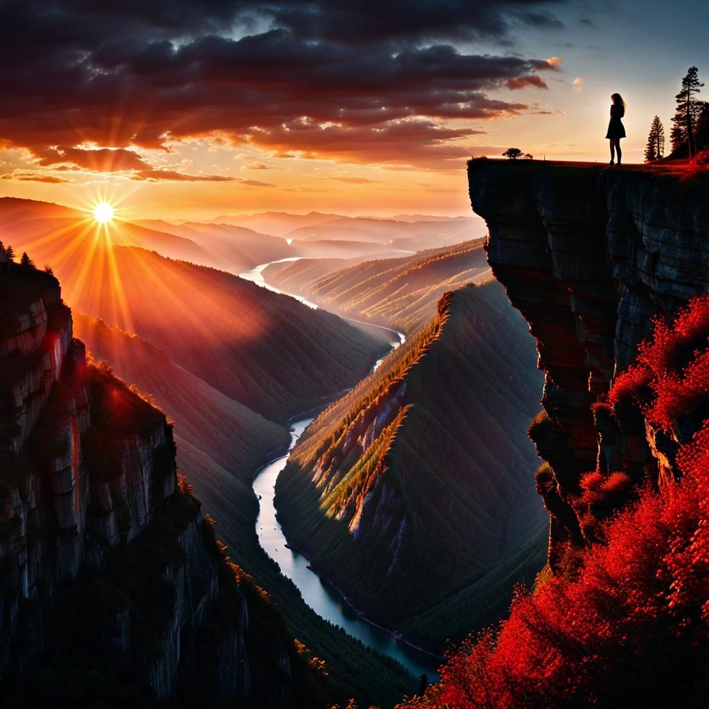 Cliffside Sunset: A Gorgeous Maximalist Digital Painting