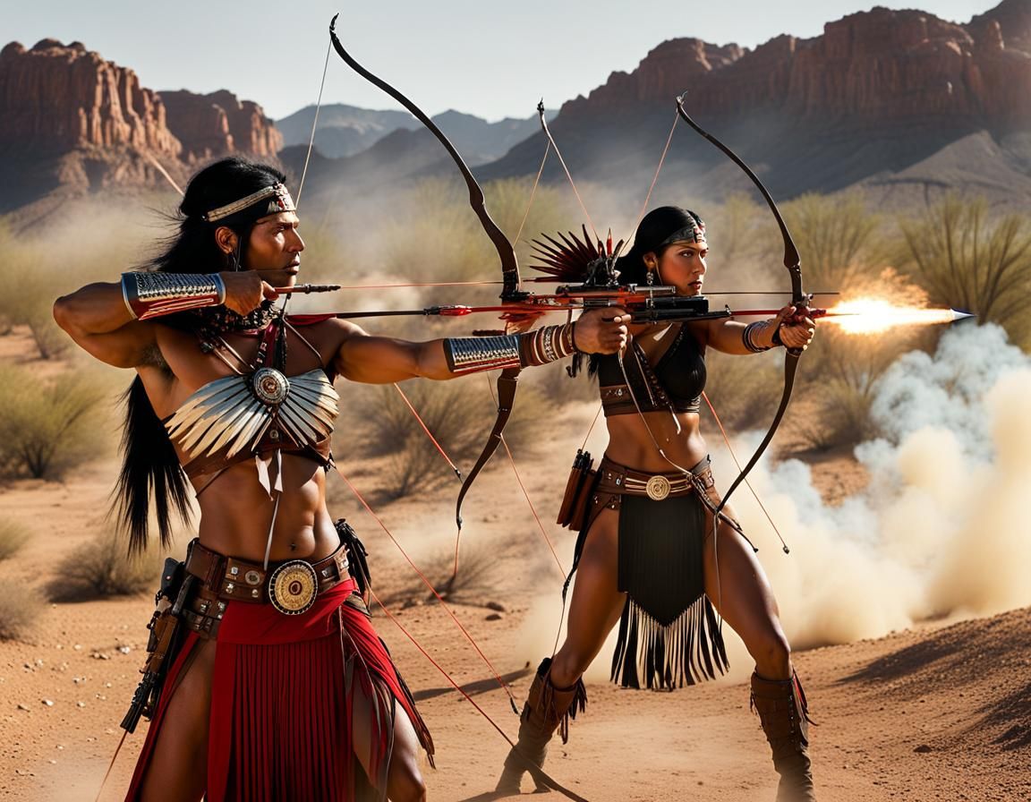 Futuristic Native American Warriors in Desert Landscape