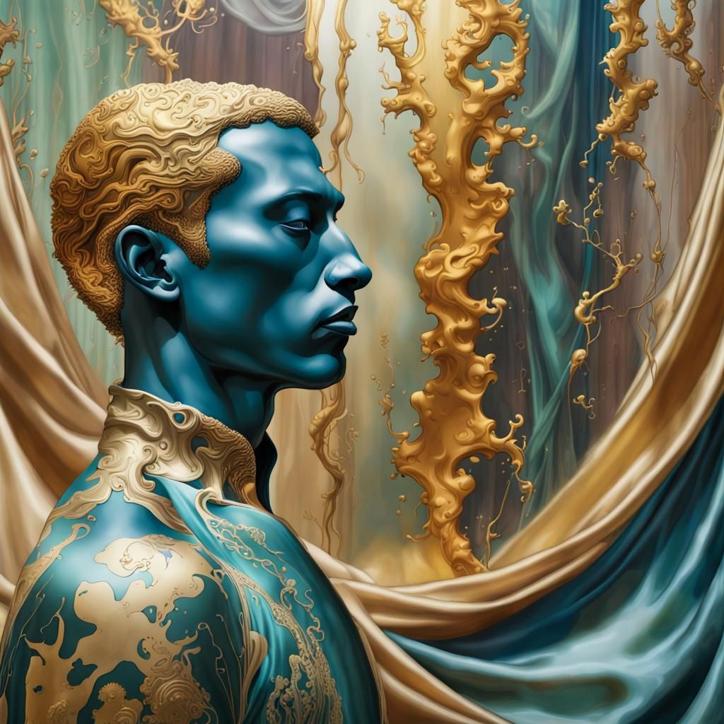 Surreal Amoebae Sculpture with Silk Reflections