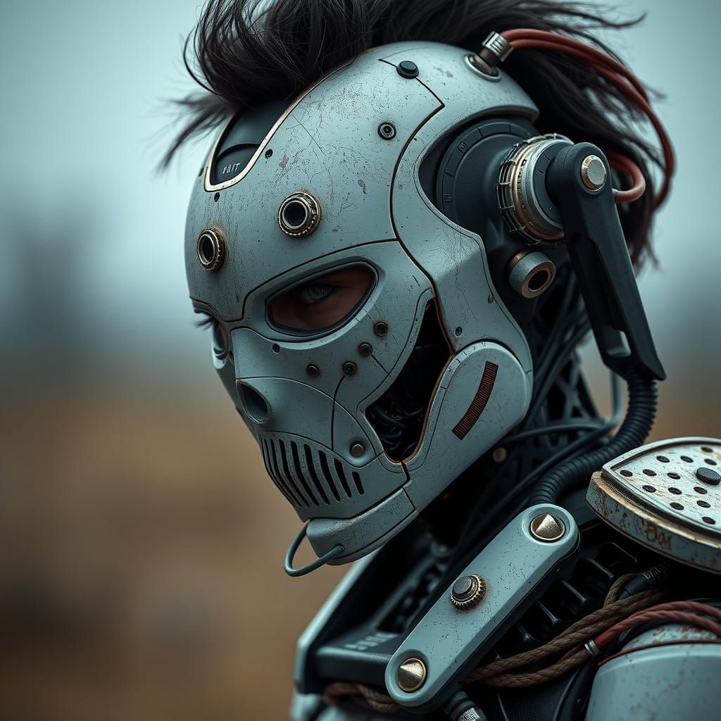 Android in Grunge Attire with Opaque Mask