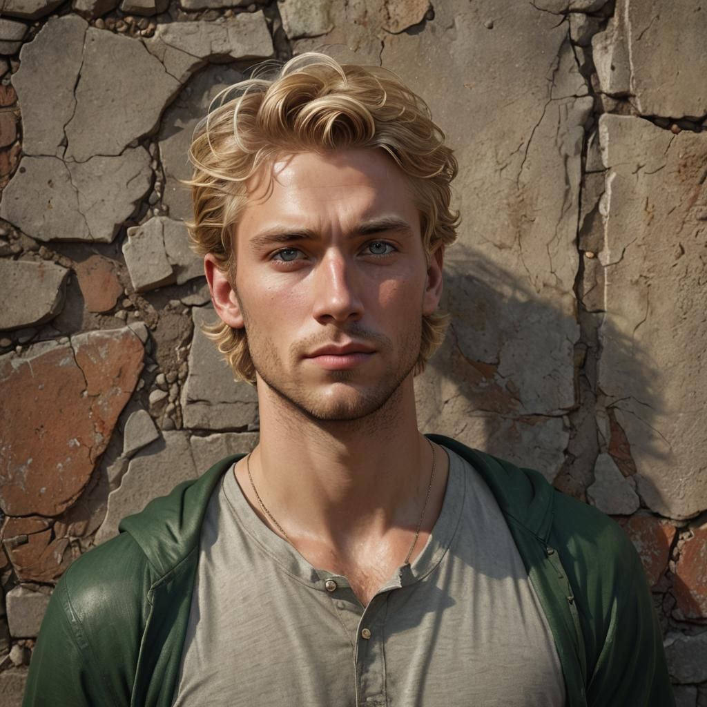 Hyperrealistic Portrait of a Blond, Green-Eyed Man