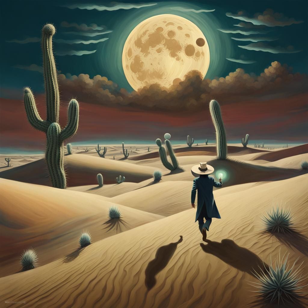 Surreal Desert Run Under a Cold Moon