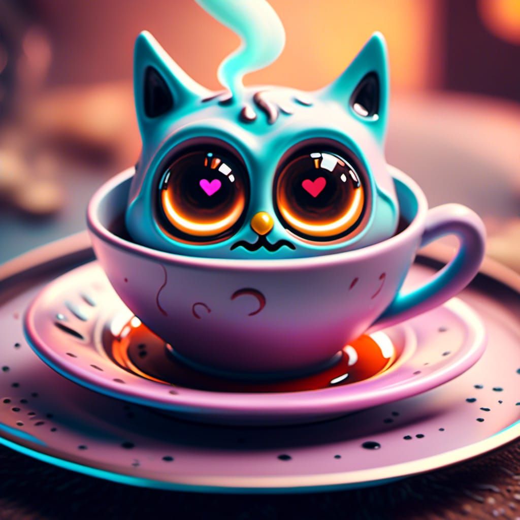 Cartoon Coffee Cup with Scary Eyes in 3D