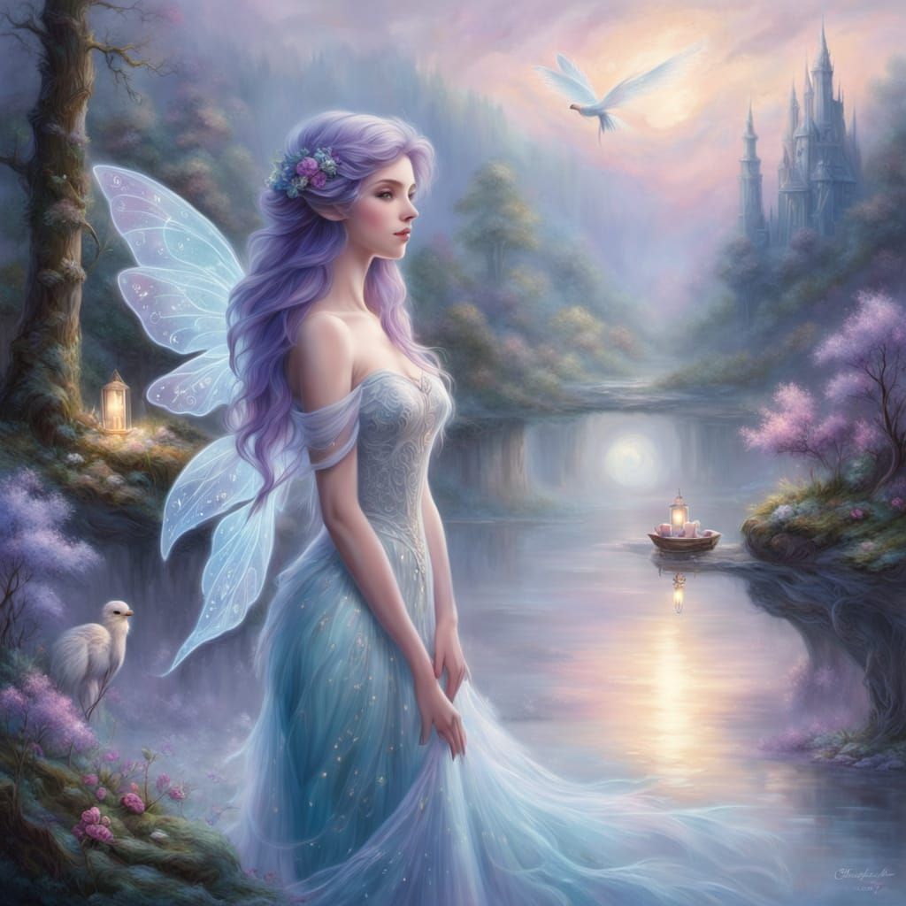 Ethereal Fairy in Whimsical Forest Landscape