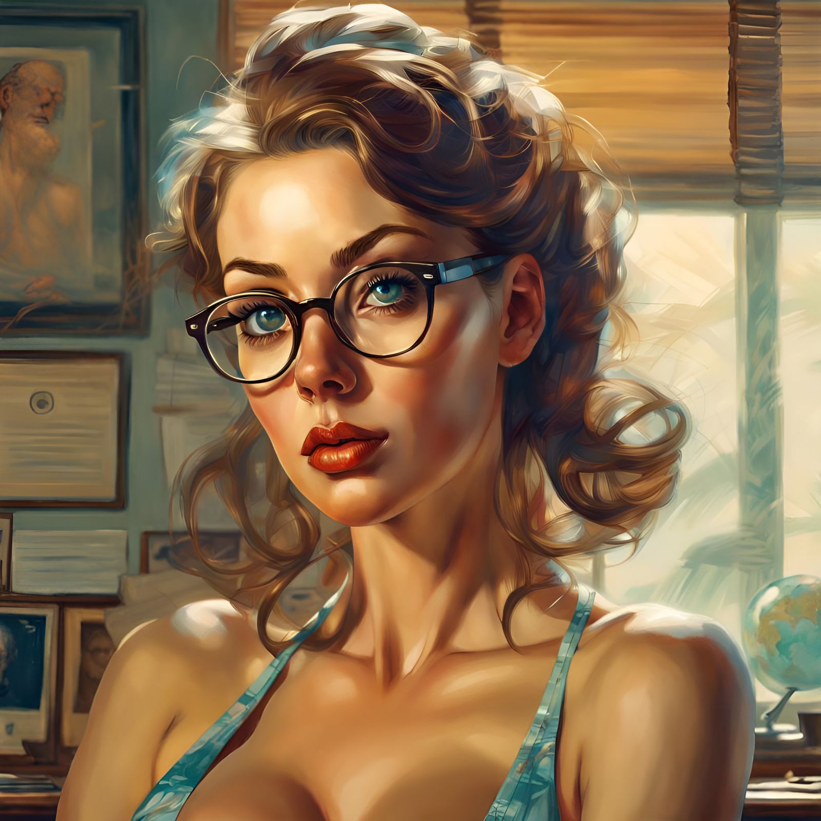 Glamorous Woman in Psychiatrist Office: Digital Illustration