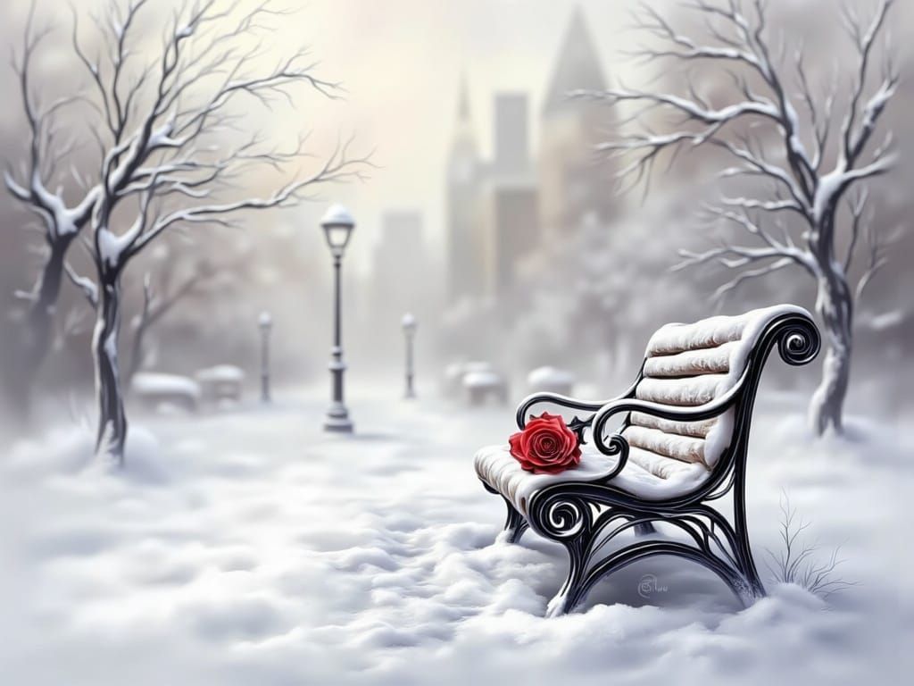 Frozen Rose on Bench in Pop Art Style