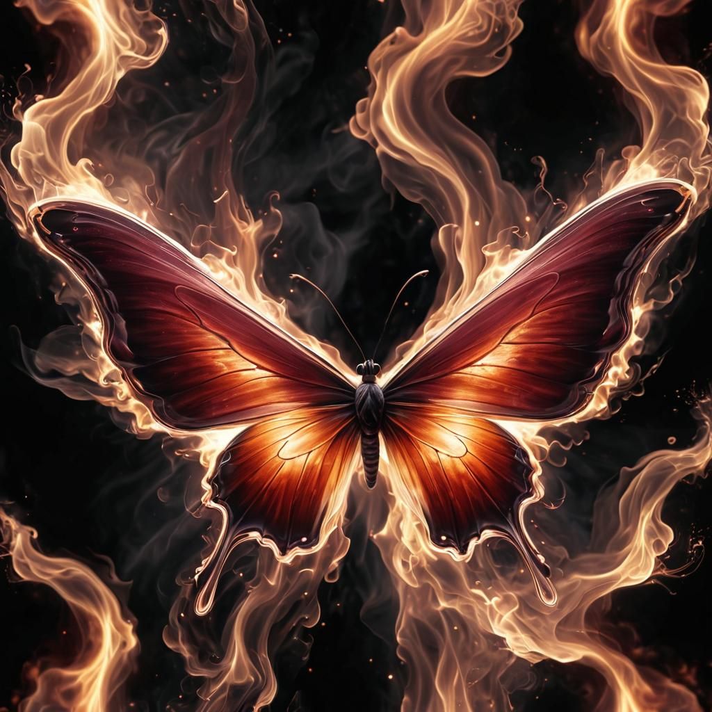 Ethereal Flame Butterfly in Fluidic Smoke