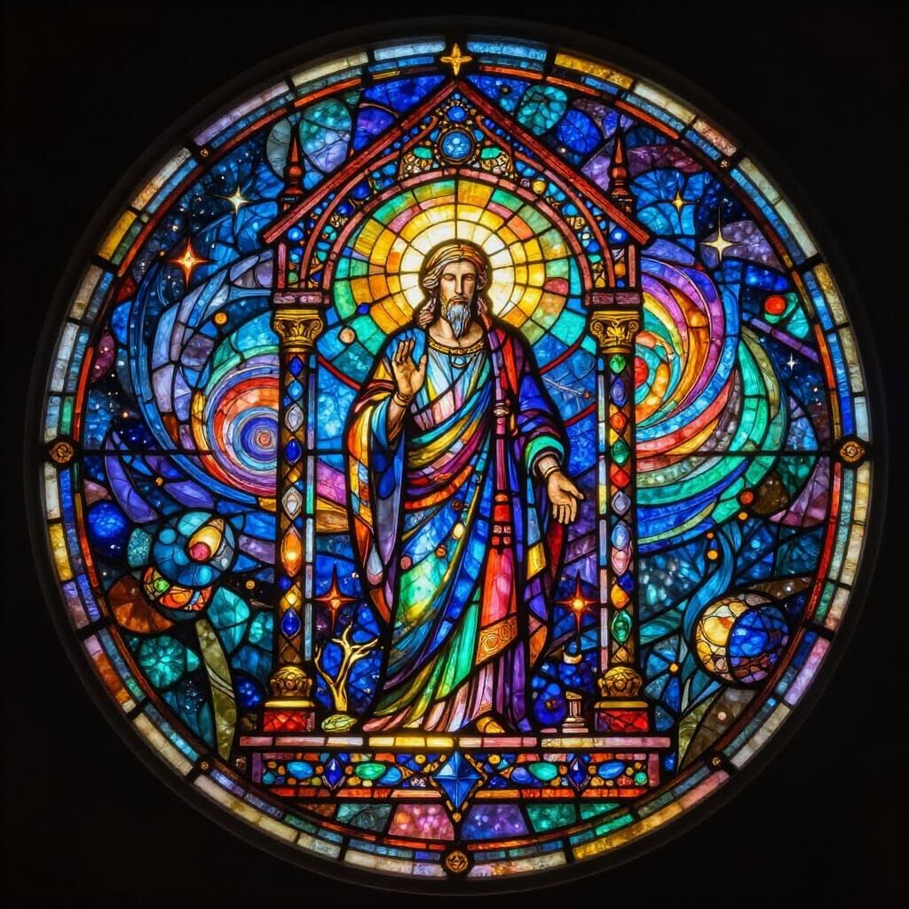 Philosopher's Stone Stained Glass Art Emitting Rainbow Light