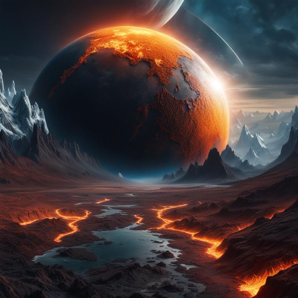 Frozen and Molten Planet: Dramatic Digital Painting