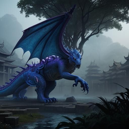 Majestic Dragon Perched Atop Mystical Temple