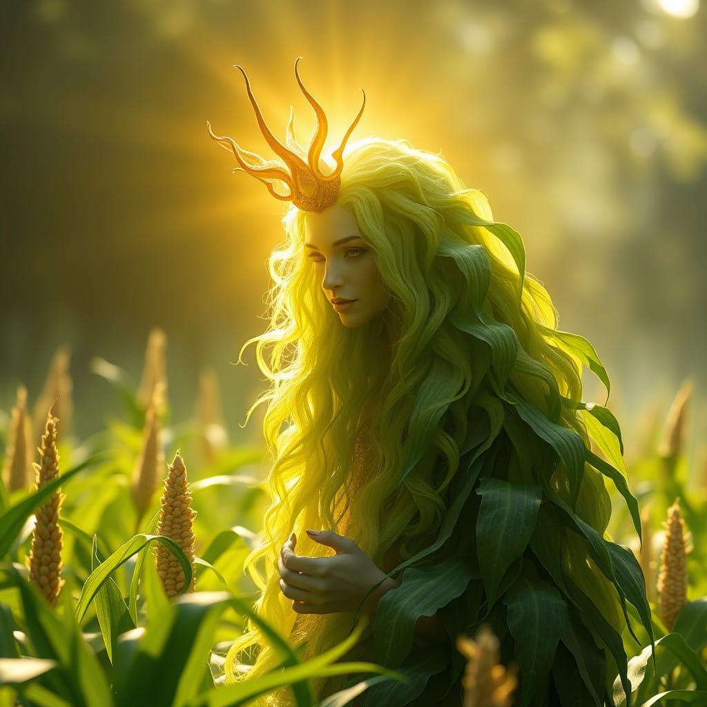 Serenity Embodied: Lush Green Landscape with Ethereal Being