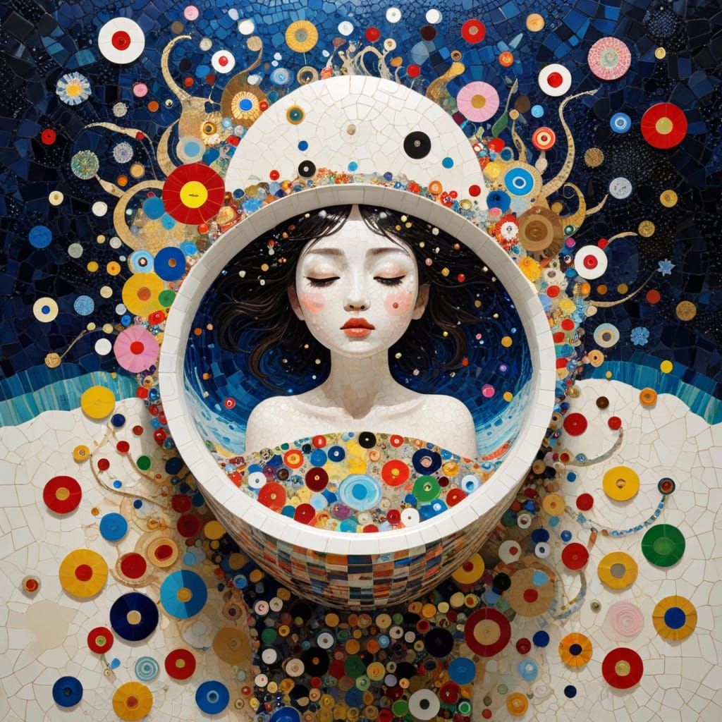 Words Flowing Across Universe in Klimt & Hirst Style